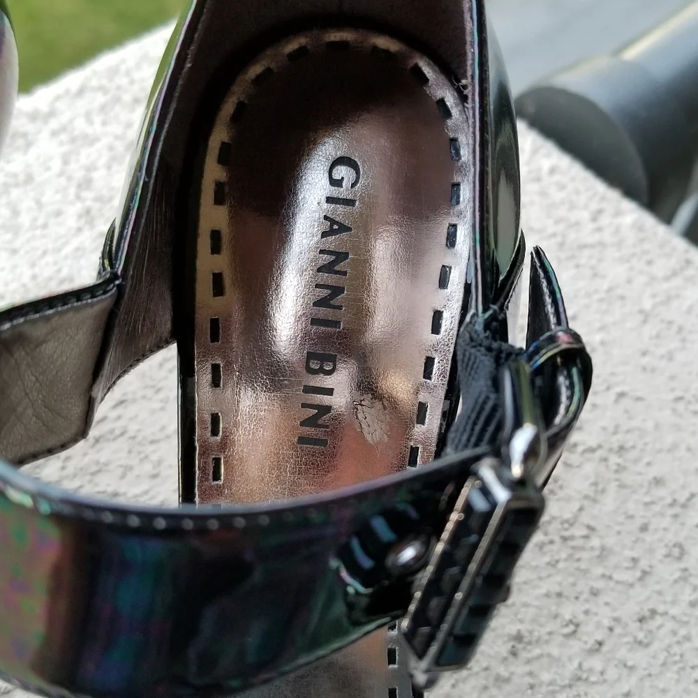 Iridescent oil slick petrol high heel sandals, sz7 - Picture 6 of 11